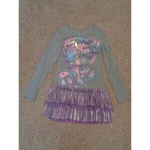 Justice girls size 10 gray "Make Peace Happen" sparkle tiered dress